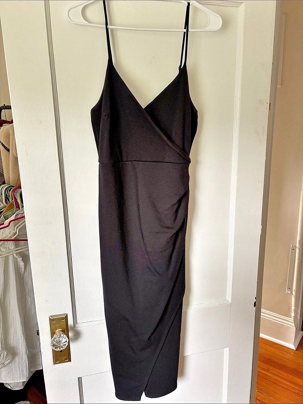 Black Wrap-Front Midi Dress